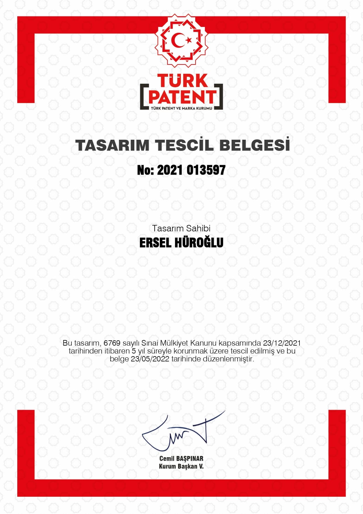 Tasarım Belgesi 2021/013597