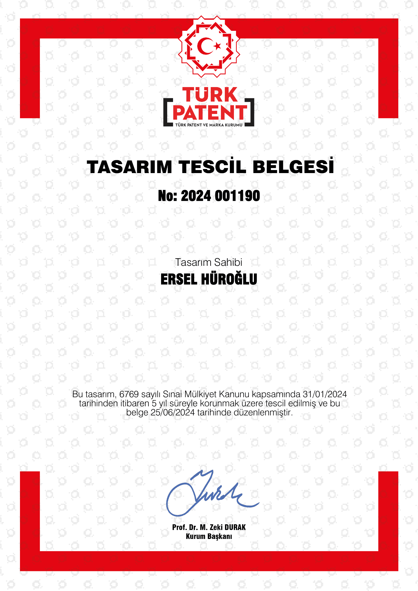 Tasarım Belgesi 2024-001190